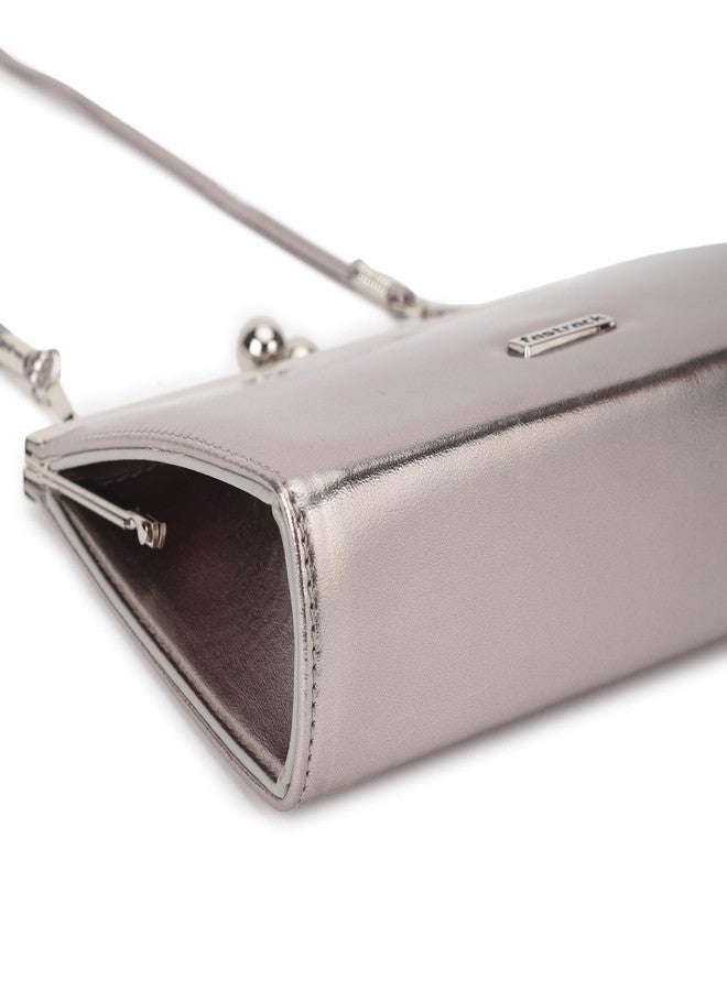 Fastrack Metallic silver Party Sling Bag for Women | Faux Leather Crossbody with Detachable Strap & Sleek Hardware | Compact & Stylish Evening Bag for Parties, Dinners & Nights Out - Image 5